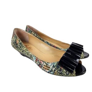 Butter For Simply Soles Floral Patent Leather Large Bow Wedge Womens Size 8.5